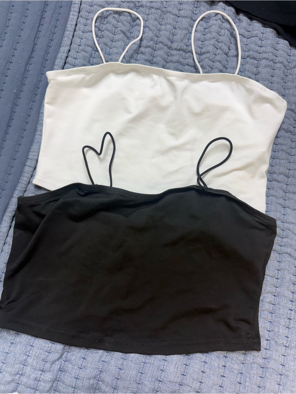 SHEIN Black & White Spaghetti Strap Crop Tank Tops - 2 Pack